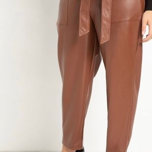 Paperbag Waist Faux Leather Pant